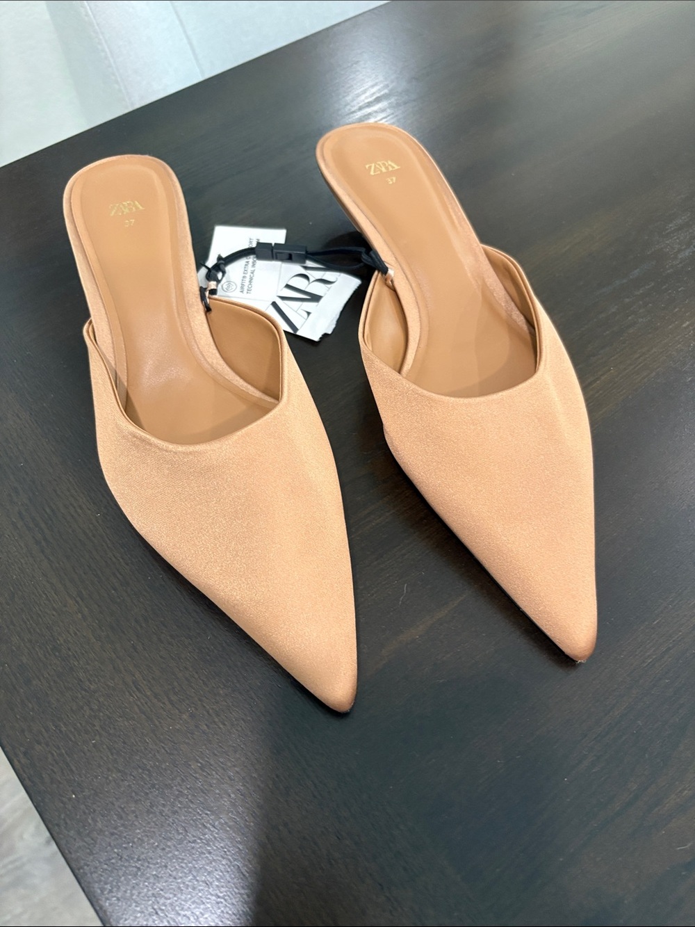 ZARA Tan Pointed Slip-On Mules